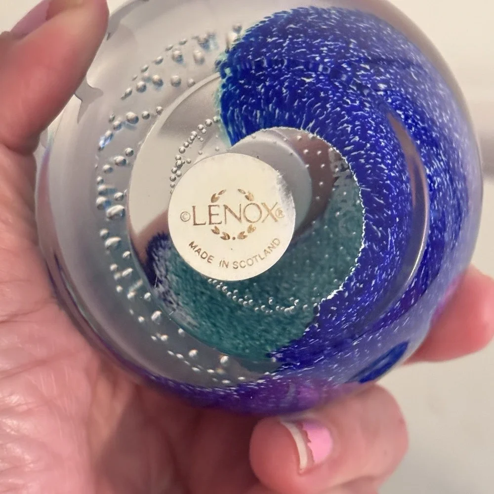 2 Lenox‎ Undersea Paradise Votive Crystal Blue Swirl Dolphin, Made in Scotland